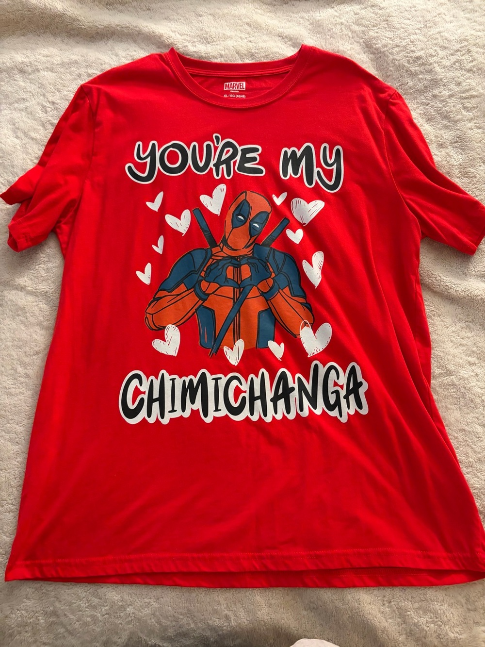 Marvel Red Deadpool Heart Graphic Short Sleeve Tee